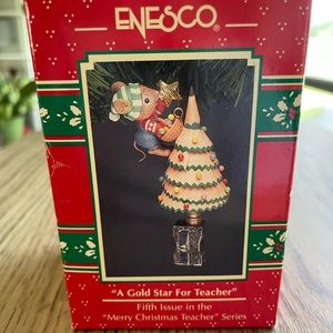 (SOLD) New in box Vintage Enesco “A Gold Star For Teacher” Christmas Ornament
